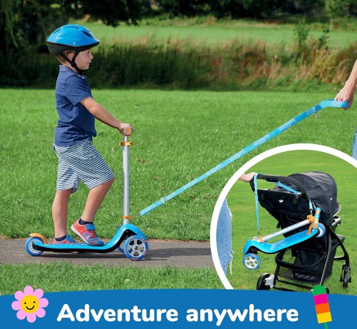 Detail skladacieho mechanizmu a popruhu na prenášanie kolobežky Trunki